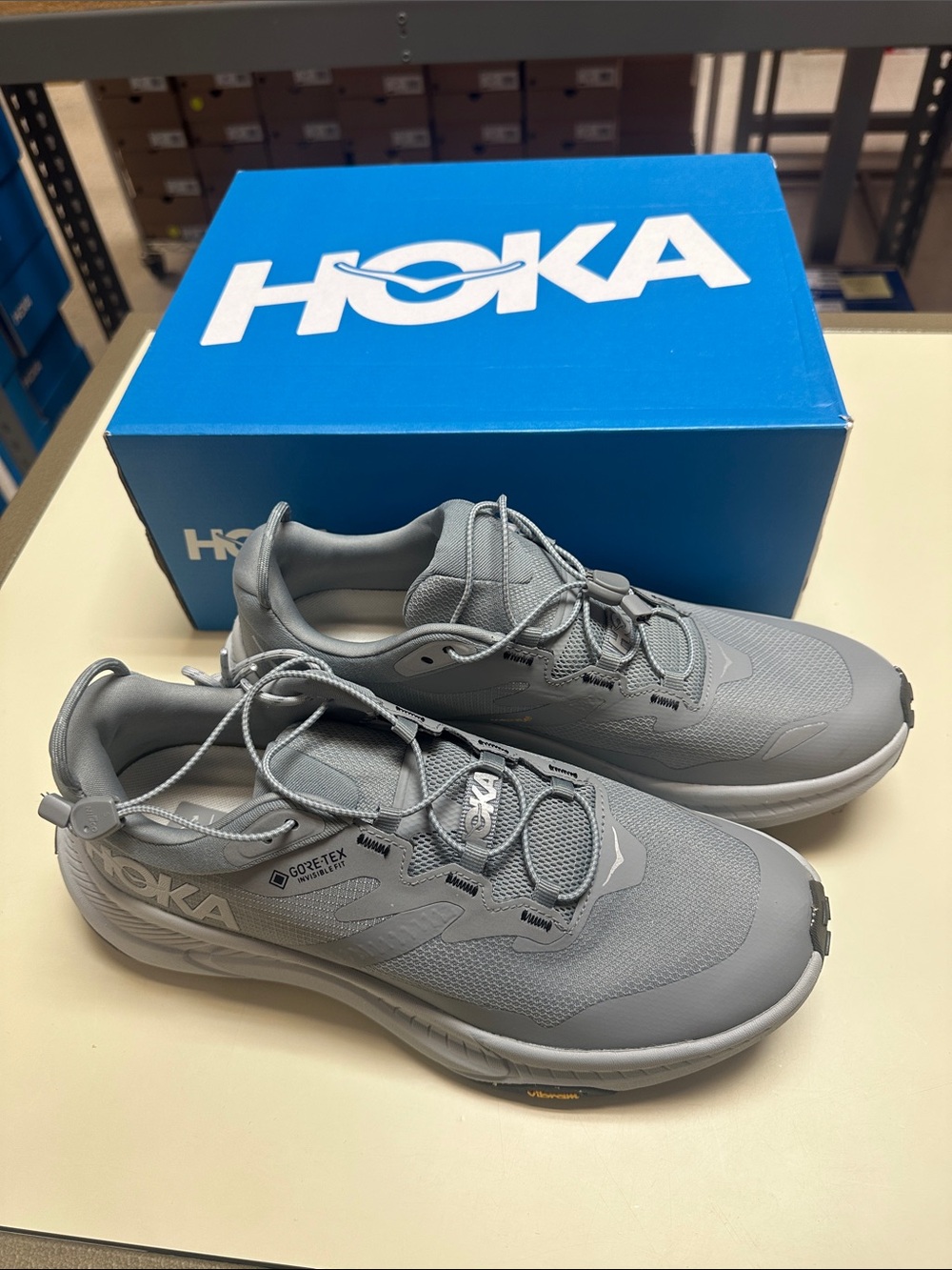 HOKA Men’s Transport Grey(galactic grey )Trail Running Shoes with GORE-y TEX